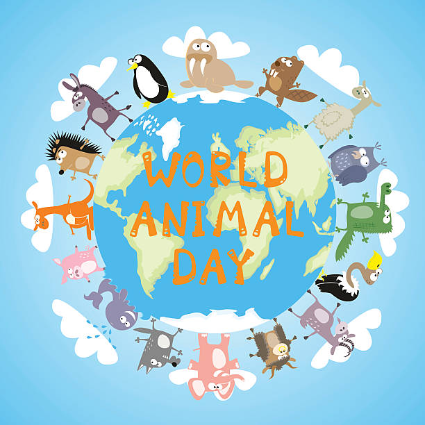 stockillustraties, clipart, cartoons en iconen met banner world animal day with cute character drawing. cartoon style - dierendag