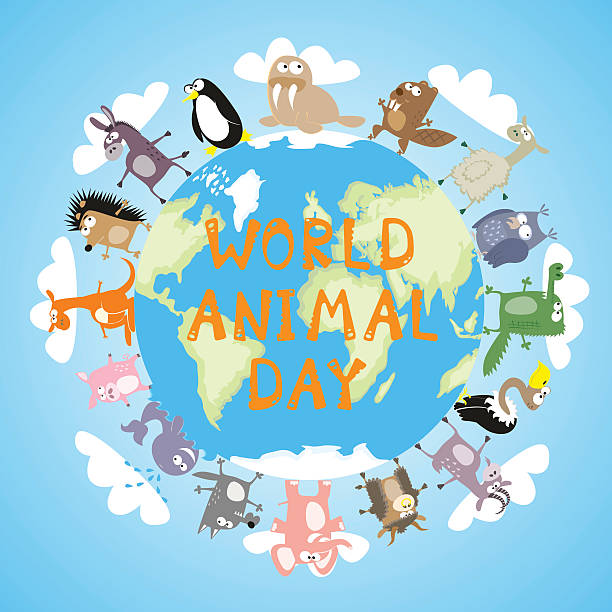 istock Banner World animal day with cute character drawing. Cartoon style 591783236
