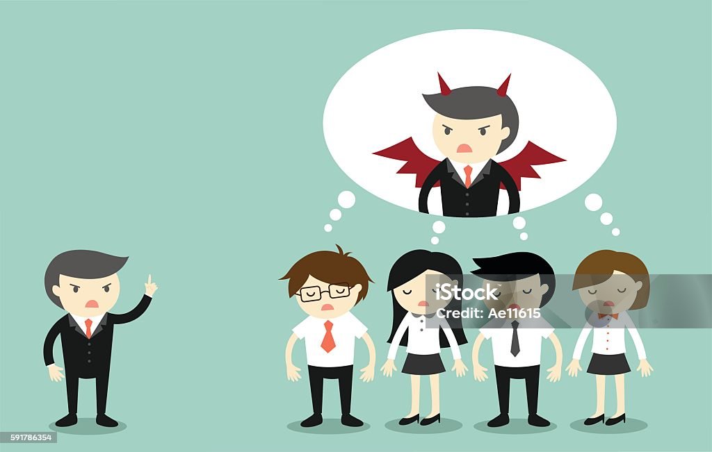 Business people thinking that boss is a devil. Business concept, Boss complain business people and they are thinking that boss is a devil. Vector illustration Cruel stock vector