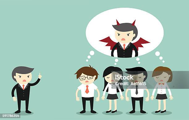 Business People Thinking That Boss Is A Devil Stock Illustration - Download Image Now - Cruel, Manager, Abstract
