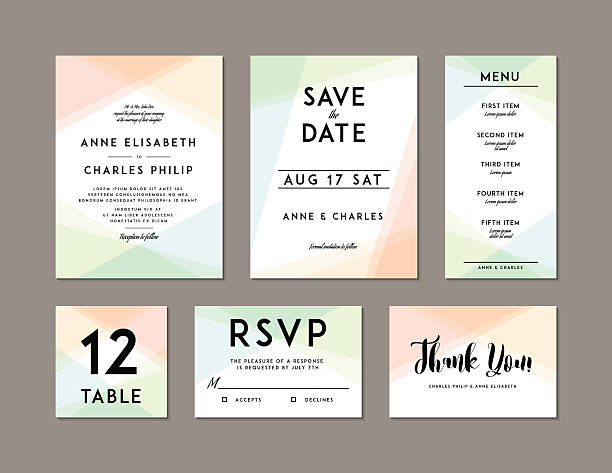 현대 웨딩 세트 템플릿 - greeting card invitation wedding menu stock illustrations