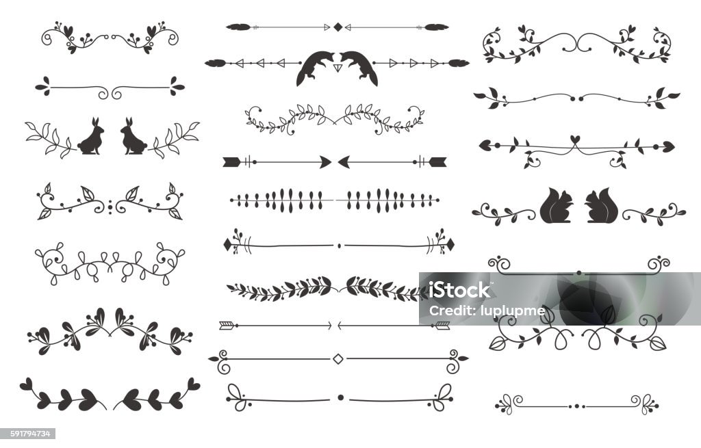 Texttrennzeichen Dekoncorationsvektorsatz. - Lizenzfrei In einer Reihe Vektorgrafik