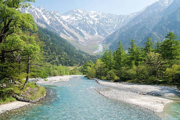 rio azusa em kamikochi, nagano, japão - kamikochi national park - fotografias e filmes do acervo