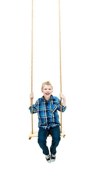 istock Smiling little boy swinging 591802954