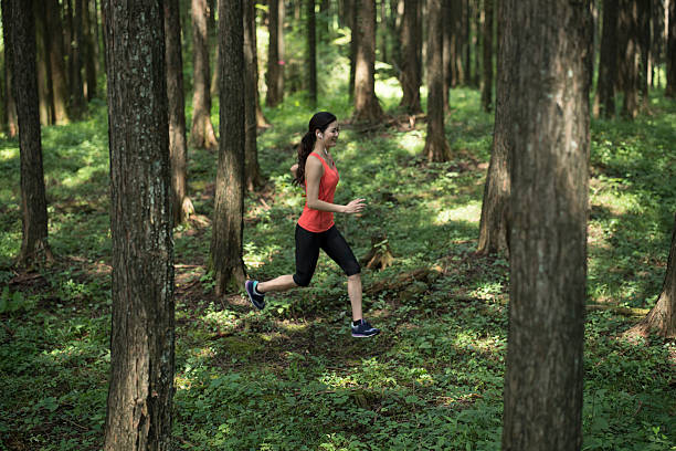 istock Athletes running in the woods. 591810632