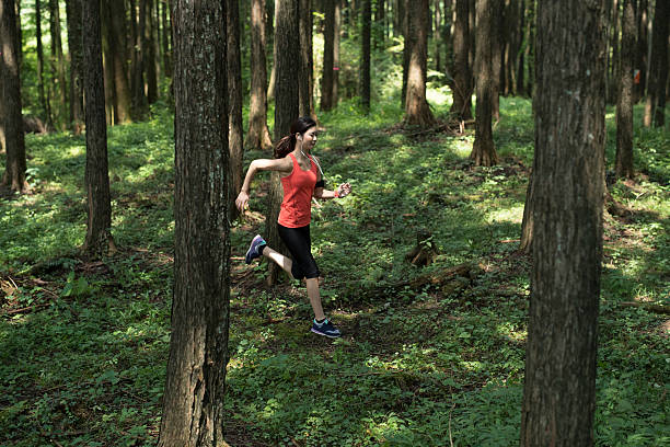 istock Women are training in the forest. 591810720