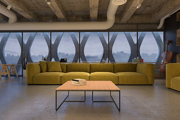 istock Living room with yellow sofa 591811684