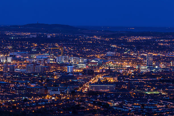 Aerial panorama of  Belfast Aerial panorama of Belfast. Belfast, Northern Ireland, United Kingdom. belfast stock pictures, royalty-free photos & images