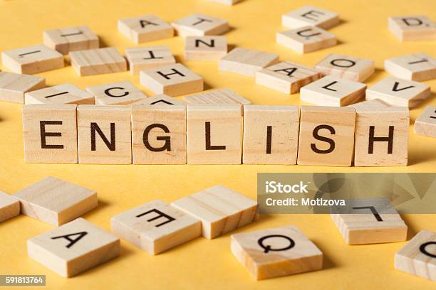 Word English Made With Block Wood Letters Next To A Stock Photo - Download Image Now