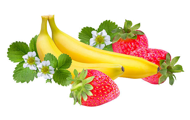 istock strawberry banana isolated on white  Clipping Path 591814700