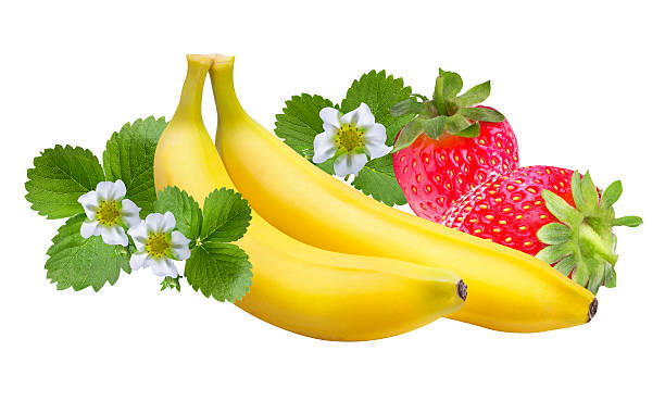 istock strawberry banana isolated on white  Clipping Path 591814824