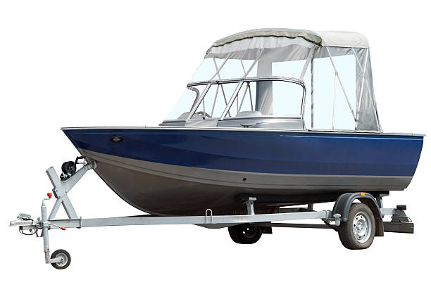 istock Blue boat on the trailer. 591816512
