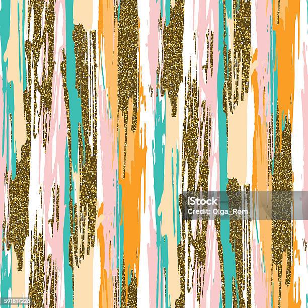 Seamless Pattern With Hand Drawn Gold Glitter Textured Brush Strokes Stock Illustration - Download Image Now