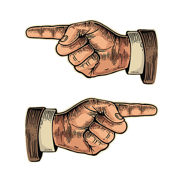 ilustrações de stock, clip art, desenhos animados e ícones de pointing finger. hand sign for web, poster, info graphic - human thumb click human hand communication