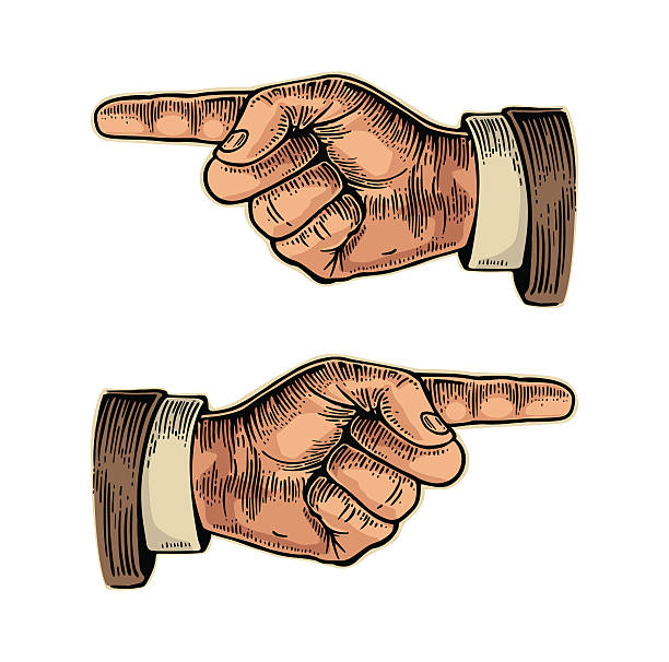 указывая пальцем. рука знак для веб, плакат, информация графических - human thumb click human hand communication stock illustrations