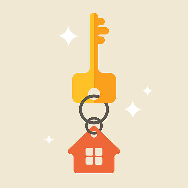 House keys with Red House Key chain Flat illustration with key and house tag, isolated house key stock illustrations