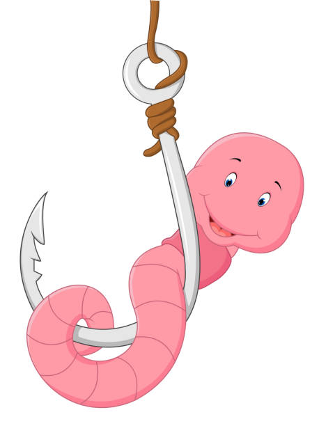ilustrações de stock, clip art, desenhos animados e ícones de cartoon smiling worm - worm cartoon fishing bait fishing hook