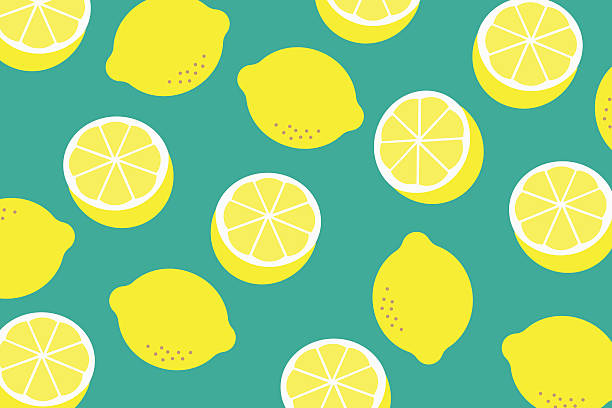 illustrazioni stock, clip art, cartoni animati e icone di tendenza di sfondo con un motivo di limoni gialli - lemon