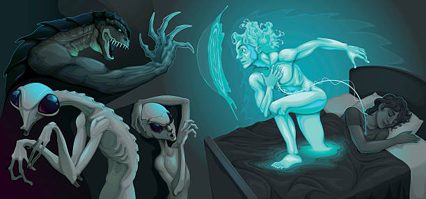 Fighting scene between my astral body and aliens Fighting scene between my astral body and aliens. Vector illustration spiritual warfare stock illustrations