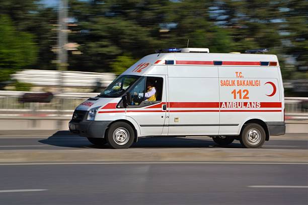 Turkish ambulance in motion stock photo