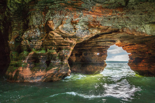 Lake Superior Sea Caves Dark stock photo