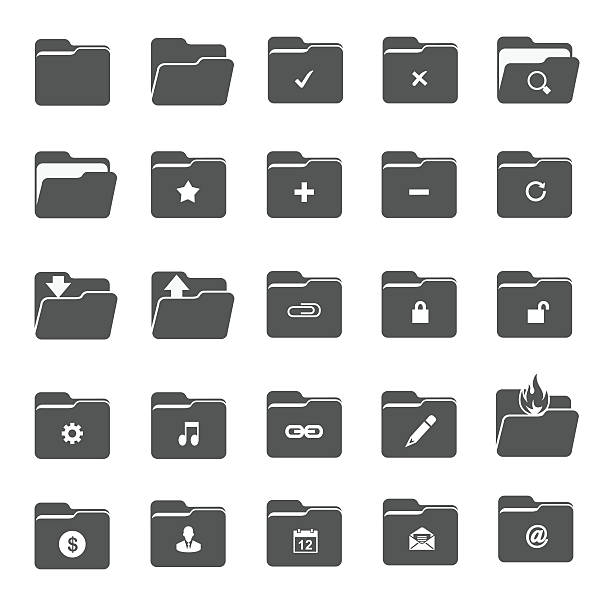 ilustraciones, imágenes clip art, dibujos animados e iconos de stock de vector iconos de carpeta - open file