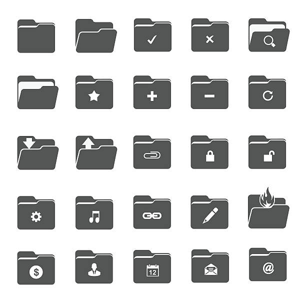 ilustrações de stock, clip art, desenhos animados e ícones de vetor ícones de pastas - open file