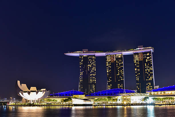 marina bay punto de referencia de singapur - merlion singapore marina bay lighting equipment fotografías e imágenes de stock