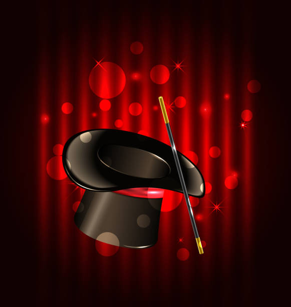 ilustrações de stock, clip art, desenhos animados e ícones de magic background with top hat and wand - magic circus wand circus theatrical performance stage theater