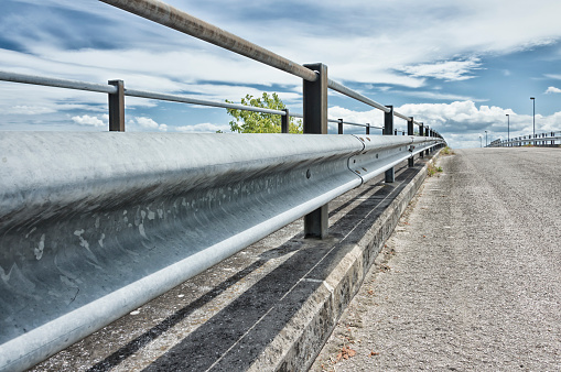 Safety metal guardrail on a rural roadside