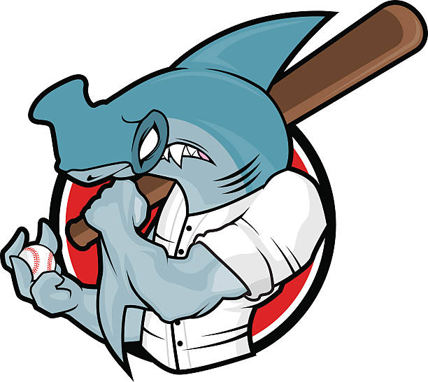 спортивный талисман - молот головой акулы - characters sport animal baseballs stock illustrations
