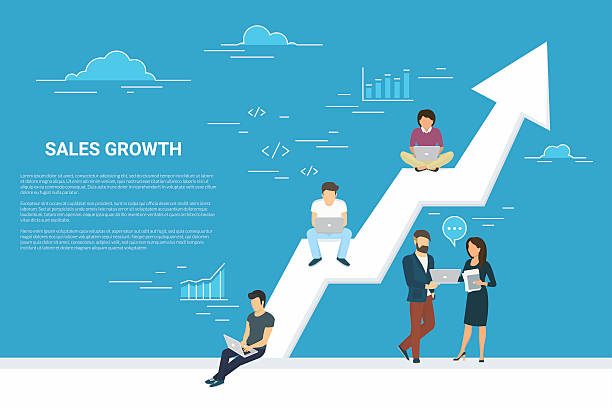 팀으로 함께 일하는 사람들의 비즈니스 성장 컨셉 일러스트 - aspirations growth development occupation stock illustrations