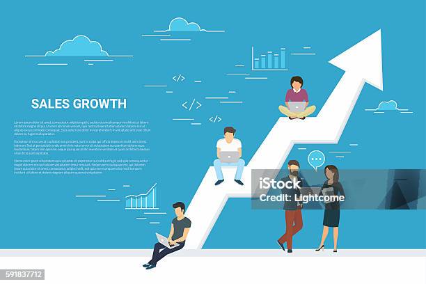 Business Growth Concept Illustration Of People Working Together As Team Stock Illustration - Download Image Now