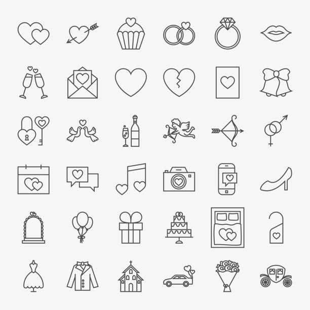 hochzeit linie icons set - sex symbol illustrations stock-grafiken, -clipart, -cartoons und -symbole