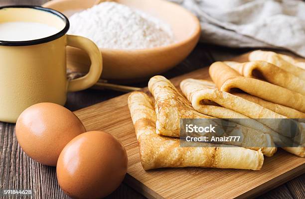 Fresh Homemade Crepes With Ingredients Stock Photo - Download Image Now - Crêpe - Pancake, Dough, Nature