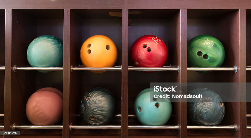 Bowling balls Bowling balls on the wooden shelf Bowling Ball Stock Photo