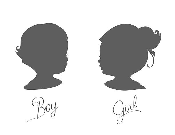 silhouettes of little boys and girls vector art illustration