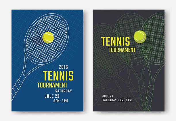 Tennis poster design Tennis tournament poster design with racket and ball. Vector template tennis stock illustrations
