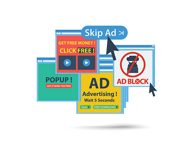 ad block popup banner concept. isolated vector adblock popup web banner concept. isolated vector spam stock illustrations