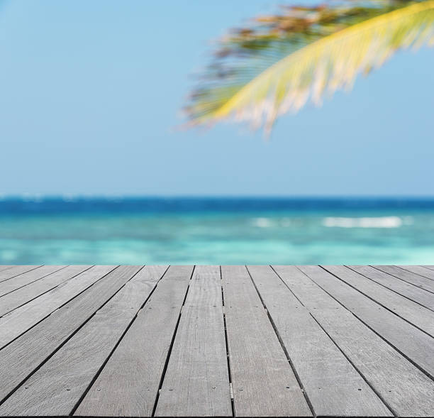 istock Wooden terrace beside tropical sea 591853150