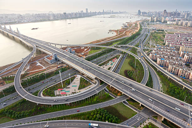 istock Elevated expressway. The curve of suspension bridge 591987106