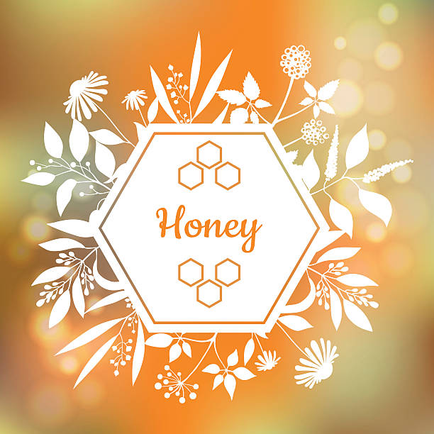 Honey Label with plants and flowers Honey Label with plants and flowers. Colorful background. Vector illustration insignia healthy eating gold nature stock illustrations