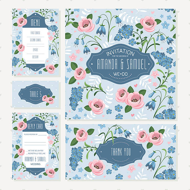 Set of wedding cards vector art illustration