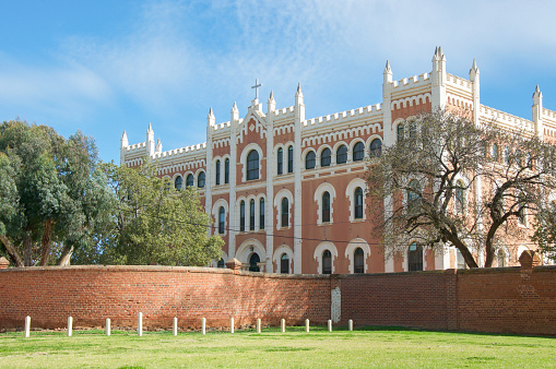 New Norcia,WA,Australia-July 15,2016: Spanish gothic architecture of the St. Ildephonsus College for boys in the benedictine community and tourist destination New Norcia, Western Australia.