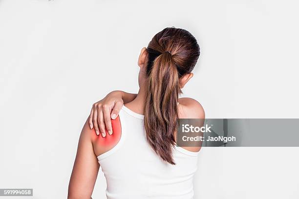 Asian Woman With Shoulder Pain Stock Photo - Download Image Now - Shoulder, Pain, Physical Injury
