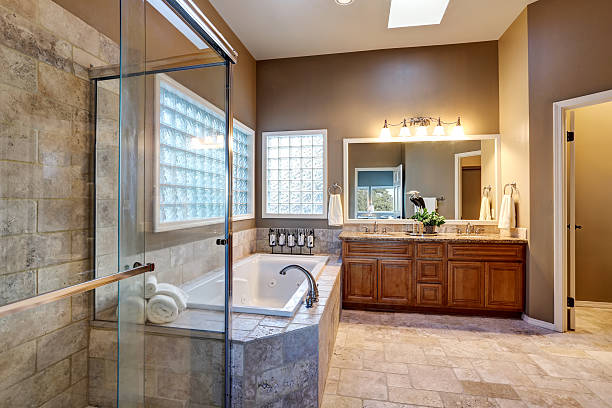 istock Luxury bathroom interior with vanity with granite counter top 591996038