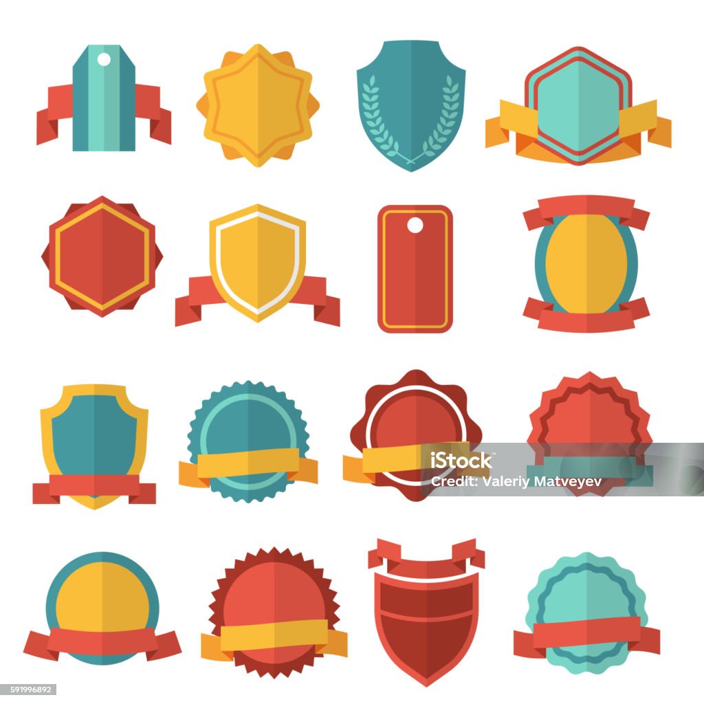 Modern flat vector badges set Modern flat badges set. Collection sticker ribbon emblem. Vector illustration Badge stock vector