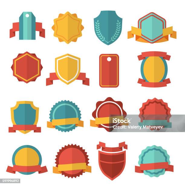 Modern Flat Vector Badges Set Stock Illustration - Download Image Now - Badge, Modern, Coat Of Arms