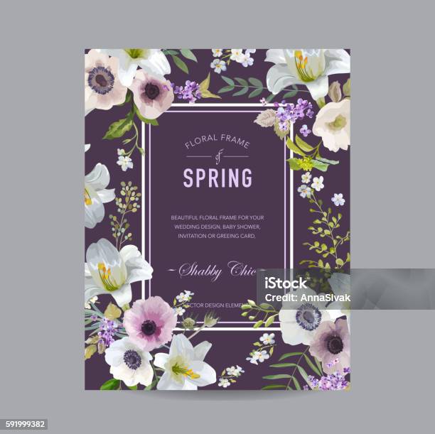 Vintage Floral Colorful Frame Lilies And Anemones Stock Illustration - Download Image Now