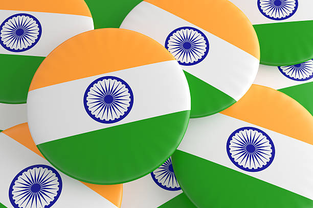 istock Pile of India Flag Badges, 3d illustration 592001210